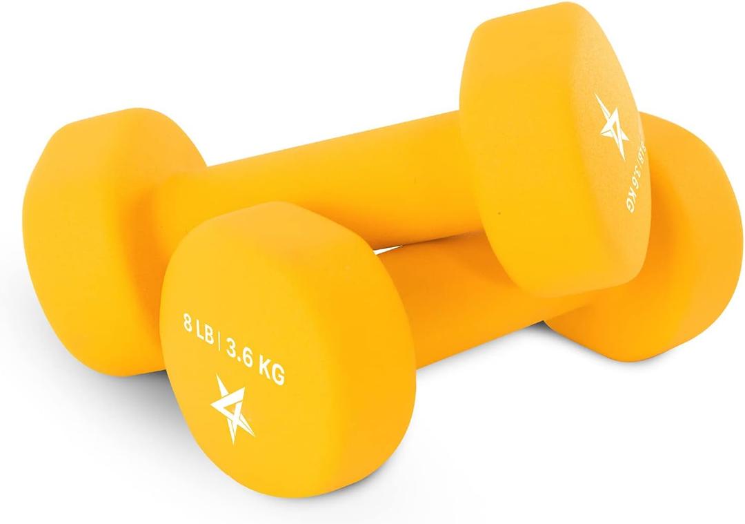 Yes4All Neoprene Coated Dumbbell Hand Weight Sets of 2 - Multiple Weight Options with 15 Colors, Anti-roll, Anti-Slip, Hexagon Shape (8 lbs (Pair), G. Orange - 8lbs - Pair)