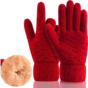 Women's Winter Warm Touch Screen Gloves Women's Thermal Cable Knit Wool Fleece Lined Glove for Cold Weather