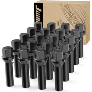JiiinMiiin M14x1.5 Black Wheel Lug Bolts, WheelBolt Thread for Wheel Spacers, 17mm Hex, 45mm Thread Length, Conical Seat, 20 Pack