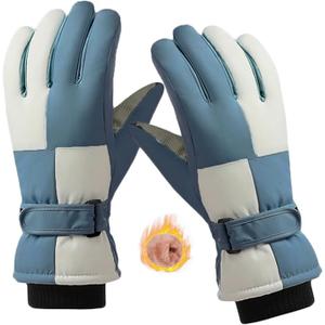 SPOTFISH Snow Gloves Women Ski Waterproof Touchscreen Winter Warm Snowboarding (Blue and White, One Size)