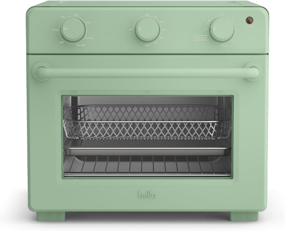 Bella Air Fry Toaster Oven, 7 Preset Cooking Options, Dishwasher-Safe EverGood Coated Trays Included, 60-Minute Auto Shutoff w Audible Timer, Power Indicator Light, 1700 Watt, Seaglass
