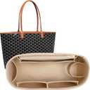 Tote Bag Organizer Insert for Saint Louis PM Size, Premium Felt Zipper Organizer with Cup Holder Tote Organizer (Beige)