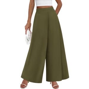 KIRUNDO Palazzo Pants for Women Dressy 2026 Spring Slacks Wide Leg High Waisted Business Casual Work Trousers with Pockets (Green, S)