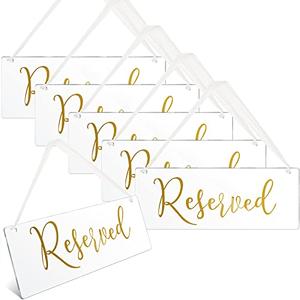 Blulu 6 Pcs Reserved Signs for Wedding Chairs Acrylic Tag Hanging with Ribbon for Wedding Reserved Signs for Important Events Church Pews Chair and Restaurant (Gold)