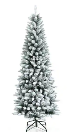 6.5ft Snow-Flocked Hinged Artificial Christmas Pencil Tree w/829 Mixed Tips