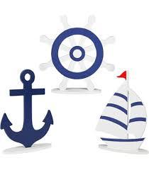 COCHIE Wooden Nautical Decor Set of 3, Double-Sided Anchor Sailboat Tiered Tray Decorations, Summer Wood Cruise Ship Wheel Sign for Tabletop, Home, Desk, Shelf, Party Decoration