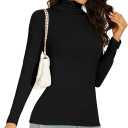 Women's Turtleneck Long Sleeve Thermal Tops Slim Fitted Lightweight Thin Basics Layer Tshirt (XS-2XL) (Black, S)
