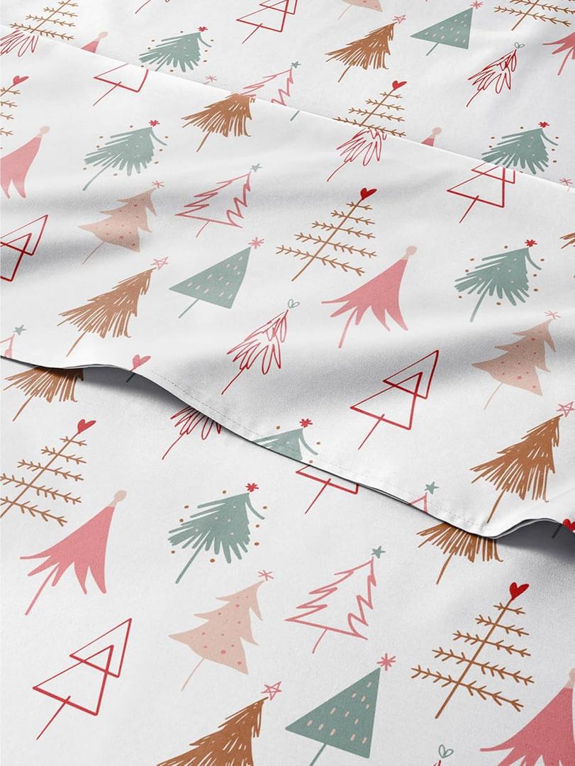King Christmas Tree Sheet Set - Holiday Xmas Pattern Bedding Set - Deep Pockets - Snug Fit - 4 Piece - Wrinkle Free - Cooling Comfy Cozy Festive Winter - Holiday Sheets for Women, Men, Kids & Teens