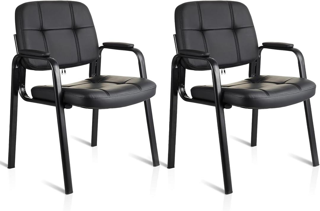 CLATINA Waiting Room Guest Chair with Bonded Leather Padded Arm Rest for Office Reception and Conference Desk Black 2 Pack