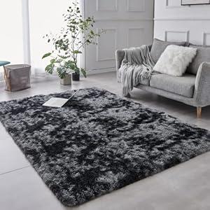 TABAYON Shaggy Tie-Dyed Dark Grey Rug, 2x3 Area Rugs for Living Room, Anti-Skid Extra Comfy Fluffy Floor Carpet for Indoor Home Decorative