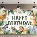 Jungle Animal Happy Birthday Backdrop Banner  53 ft Green Safari Wild Theme Photo Booth Decor for Boys Zoo 1st3rd Birthday, Indoor & Outdoor Party Supplies
