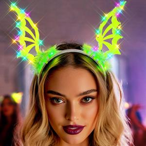 JAKAWIN Light Up Halloween Headband Bat Wing Costume Hair Accessories for Women (3 Yellow)