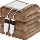 Electric Heated Blanket Queen Size 84''x90'' Soft Flannel & Sherpa Electric Blanket with 10 Heating Levels, Automatically Shut Down After 8h with Overheat Protection Machine Washable (Camel)