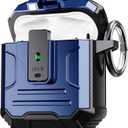 DASFOND Armor Cover AirPods 2nd & 1st Generation Case, Military Grade Full Body Shockproof Protection Hard Case, Support Wireless Charging with Keychain, Magnetic Lid, Front LED Visible, Blue