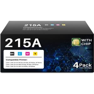 (With Chip) Compatible 215A Toner Cartridges 4 Pack Replacement for HP 215A 215X Cartridges W2310A W2311A W2312A W2313A Use with Color Pro MFP M183fw M182nw M182n M155a M155nw Printer (BK/C/M/Y)