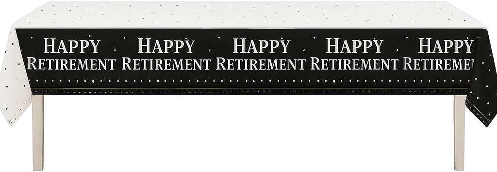 Oojami Happy Retirement Tablecloth 3 Pack  108 x 54 Inch Plastic Table Covers for Retirement Party Decorations, Large Disposable Tablecloths for Office, Home, Banquet, Indoor or Outdoor Use