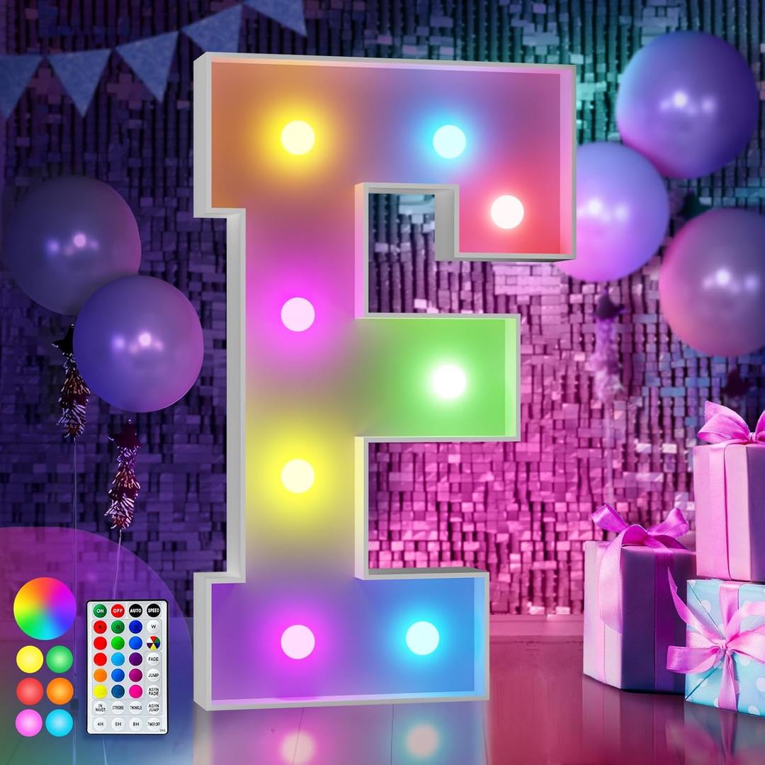 imprsv 3FT Colorful Marquee Letters F, 18 Colors Large Light up Letters Alphabet Sign with Remote, Big Marry Me Sign, Birthday Party Decorations Anniversary Wedding Decoration