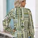 MASCOMODA Womens V Neck Floral Long Sleeve Tops 2025 Summer Casual Loose Puff Sleeve Chiffon Boho Work Blouse Dressy T Shirts (Small, Floral Grass Green)