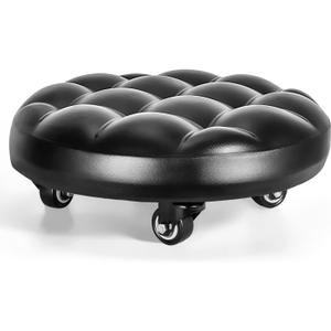 Low Height Rolling Stool with 360Swivel Caster, Low Roller Seat Chair, PU Leather Rolling Stool Heavy-Duty and Sturdy, Movable Mini Stools for Home Office Garage Shop Fitness Sport