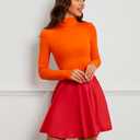 Laqeyko Womens Basic Mock Neck Slim Fitted Long Sleeve Turtleneck Pullover Crop Tee Top with Red Skirt and Orange Socks, XL