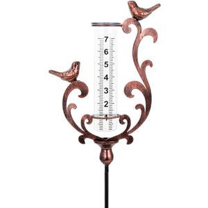 pearlstar Rain Gauge Outdoor Bird Copper Rain Gauge 7" Capacity Rain Gauges with Metal Stake Plastic Tube for Yard Garden Patio Pathway Decor