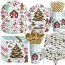 Christmas Party Decorations, Gingerbread House Cookie Christmas Paper Plates And Napkins Party Supplies Set, Xmas Plate, Cup, Napkin, Tablecloth, Disposable Cutlery, Serves 24