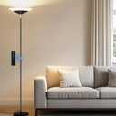 Torchiere Floor Lamp - 72" Tall LED Standing Lamp with Remote/Button Control, 1800Lm, 3000-6500K, 30W Dimmable Modern Corner Floor Light for Living Room Bedroom Office Apartment, Black