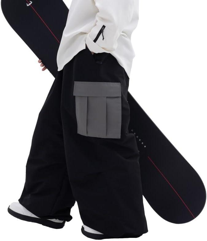 SNOWVERB Super Baggy Snowboard Pants Waterproof Insulated Ski Pants Loose Fit Freestyle Mountain Snow Pants Men Women (Black, L)