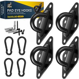 Hammock Hooks Hanging kit- Hammock Hooks Heavy Duty with 4Pcs M10 304 Stainless Steel Pad Eye Hooks, 4Pcs 10MM Snap Hooks,16Pcs Heavy-Duty Screws- Hammock hook for Wall/Ceiling Mount Indoor & Outdoor