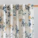 MYSKY HOME Floral Linen Curtains 84 Inch Long Set of 2 for Living/Dining Room Semi Sheer Light Filtering Farmhouse Flower Patterned Back Tab Drapes, Yellow and Blue, W50 Each Panel