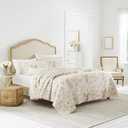 Laura Ashley - Twin Quilt Set, Reversible Cotton Bedding with Matching Sham, Lightweight Home Decor for All Seasons (Breezy Floral Pink/Green, Twin)