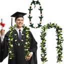 2 Pcs Hawaiian Graduation Lei 2026 Hawaiian Maile Lei with White Tuberose Kukui Nut Leis Leaf Flower Necklace for Wedding Hawaiian College Graduation Ceremony Party Accessories Graduation Gift