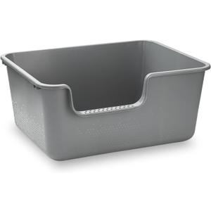 Large Cat Litter Box with High Sides,Cat Litter Pan with Low Entry,Cat Box for Indoor Kittens & Senior Cats,Anti-Splashing,Waterproof,Easy to Clean,Durable (Speckle Gray)