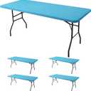 Fitted Tablecloth for 8 Foot Rectangle Table-4 Pack Light Blue Elastic Outdoor Picnic Table Cover-Spandex Stretch Folding Tablecloths 8ft for Camping Dining Room Patio Kitchen Banquet Party