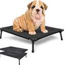 Pozico Elevated Outdoor Dog Bed - Foldable Cooling Dog Cot with Metal Frame & Cushion, Portable Camping Pet Bed for Small Dogs, Breathable Mesh for Indoor & Outdoor Use, Black-M