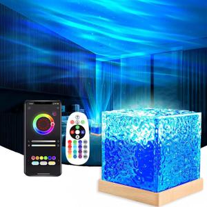 Ocean Wave Projector Light, 16-Color Luminorthe Cube Lamp and App Remote, 3D Holographic Water Ripple Romantic Ambient Lighting for Child's Room, Party, Night Light-4.4inch (White)