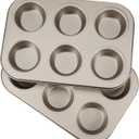 Flexzion Muffin Tray Cupcake Baking Pan 2 Pack, Carbon Steel Muffin Tins Nonstick 6 Cups, Cupcake Tin Bakeware Accessories for Baking Cupcake Muffin Brownies Snack, Fridge Safe, Champagne Gold