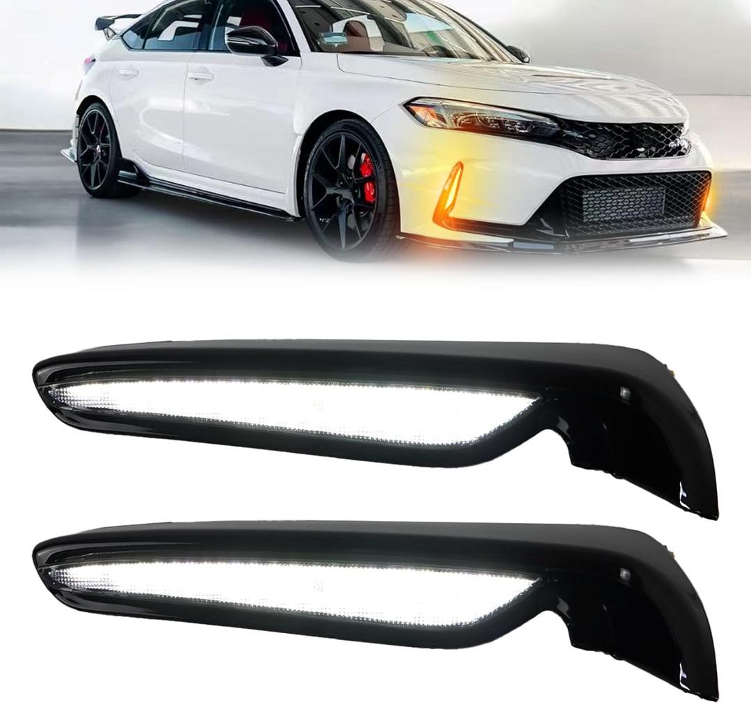 Switchback White/Amber LED Front Fog Lamp DRL Amber Sequential Turn Signal Light Compatible with Honda Civic Type R 2023 2024 2025 Replacement Front Bumper Trim