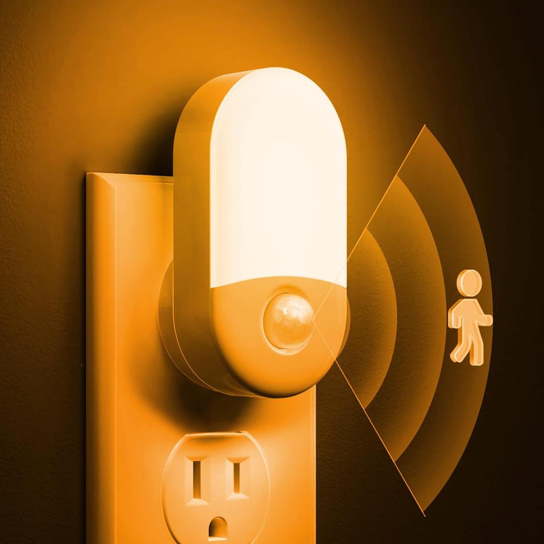 L LOHAS LED Amber Night Light, 2 Pack, Night Lights Plug into Wall Motion Sensor, 0.6W 2000K, LED Nightlights, 30/60LM Adjustable Brightness, Automatic Low Blue Nightlight for Kids, Bathroom, Hallway