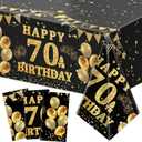 Labeol 3 Pack 70th Birthday Tablecloth, Black and Gold Happy 70th Birthday Decorations, Disposable Plastic Rectangular Table Cover Party Supplies for Men Women