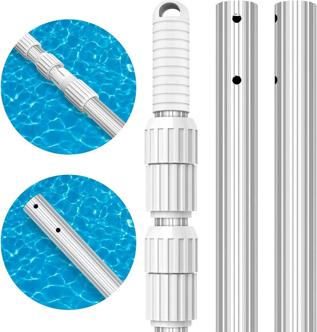 Upgraded Pool Pole 16.5 Foot Telescopic Swimming Pool Poles,Adjustable Telescopic Pool Cleaning Pole,Professional Pole for Skimmer Net,Rake,Brush,Vacuum Head,Heavy Duty Aluminum Thicken 1.3mm Pole