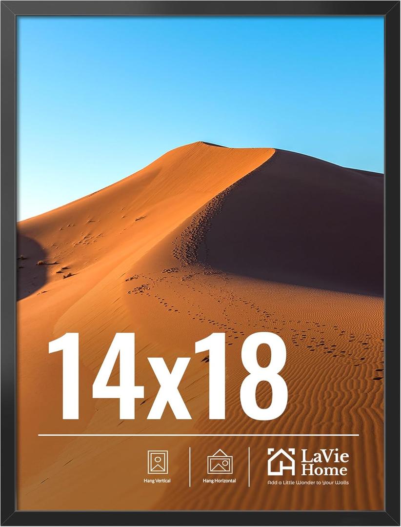 LaVie Home 14x18 Picture Frame for Wall Display, 14x18 Black Picture Frame with HD Plexiglas, 14 x 18 Poster Frame 1 Pack, Display Frame for Vertical or Horizontal, Classic Collection, Black