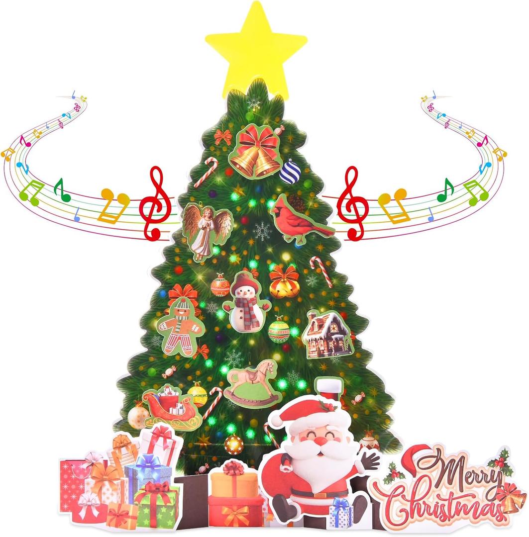Venhoo Pop Up Christmas Cards with Lights and Music, 11 Inch Christmas Tree Design, 3D Musical Popup Greeting Card for Christmas Holiday with Envelop & Note Card, Playing-We Wish You a Merry Christmas