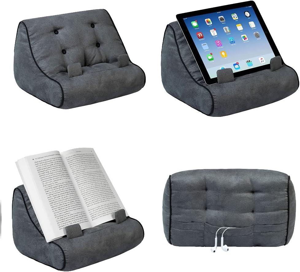 Gifts for Readers & Writers Book Couch iPad Stand | Cushioned Tablet Stand & Book Holder| Reading Pillow for Bed Time | Tablet Lap Rest Cushion | A Fun Gift for Book Lovers (Grey)