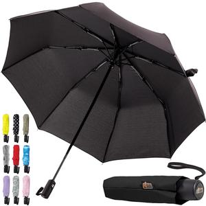 GORILLA GRIP Windproof Compact Stick Umbrella for Rain, Travel One-Click Automatic Open and Close, Lightweight, Portable, Strong Reinforced Fiberglass Ribs, Easily Collapsible, Black