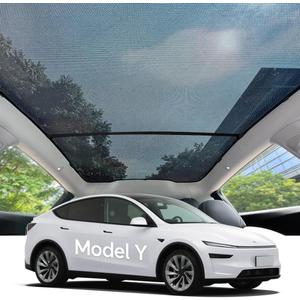 Wetravel Glass Roof Sunshade for Tesla Model Y Juniper 2025-2026, One-Piece Breathable Mesh Roof Shade, Custom Fit UV and Glare Reduction, Lightweight Foldable Sunroof Cover with Clips and Storage Bag