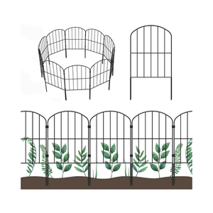 OUSHENG 25 Panels Metal Garden Fence 27ft x 24in - Rustproof Decorative Wire Fencing for Outdoor Yard, Flower Bed, Patio | Arched Animal Barrier & Landscape Edging (Black)