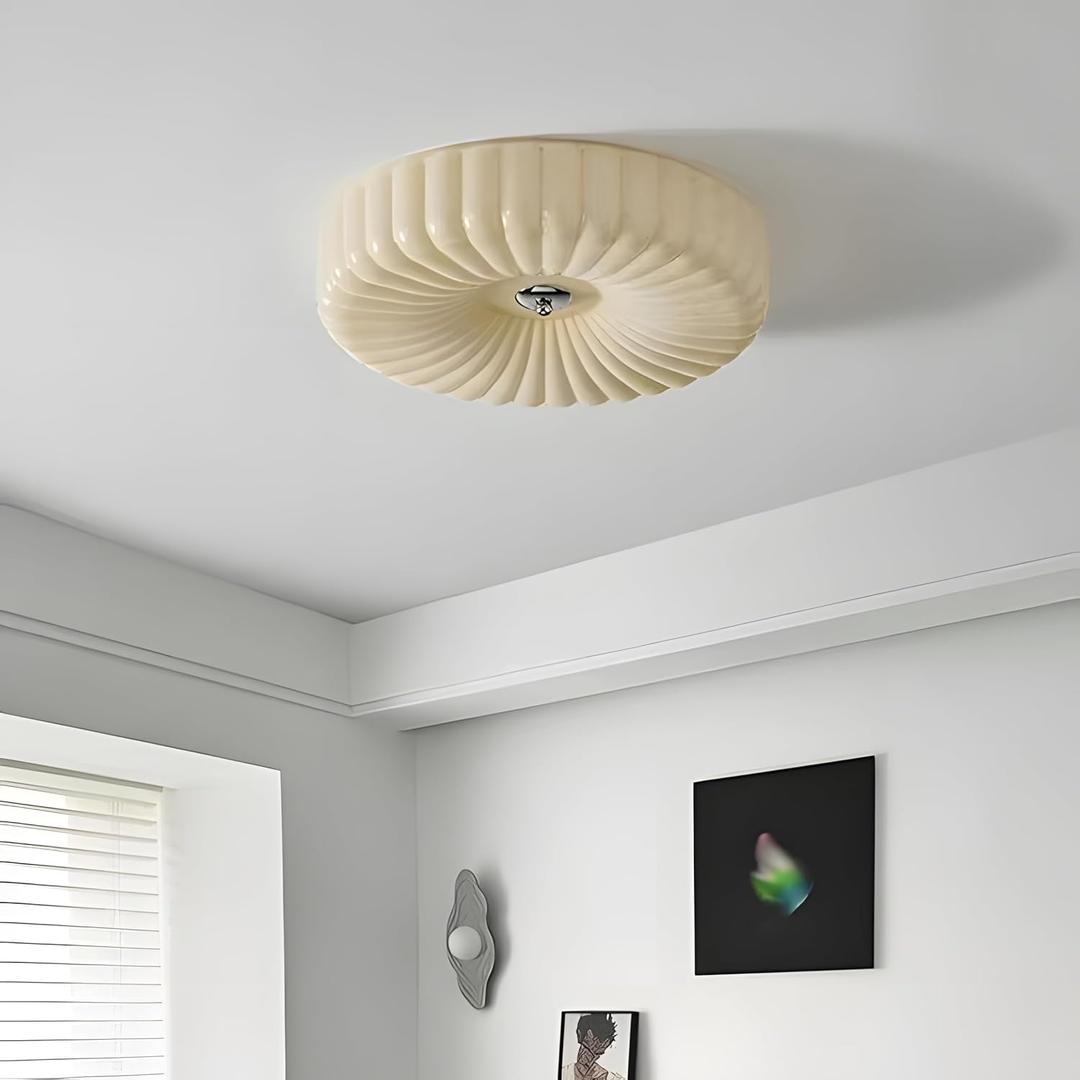Bofea-Milk Yellow Ribbed Glass Semi Flush Mount Ceiling Light,11.81in Dimmable Flush Mount Lights,Modern Bedroom Lights Fixture,Unique Close to Ceiling Light Fixture for Living Room Bathroom Hallway (Small)
