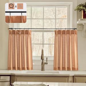 LIMON HOME Terracotta Linen Kitchen Curtains 30 inch Length Pinch Pleat Cafe Curtains (24"W x 30"L (Pack of 2))