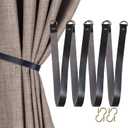 Home Queen Black Leather Curtain Tie Backs, Outdoor Drape Holder Holdbacks Tiebacks with Wall Hooks, 4 Pack